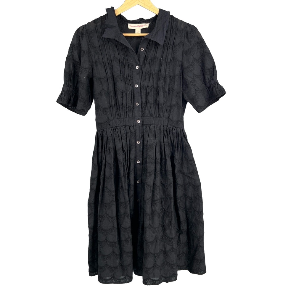 Anthro Carnation Lily Dress Black Button Front Puff Sleeve Cotton Goth Romance 0
